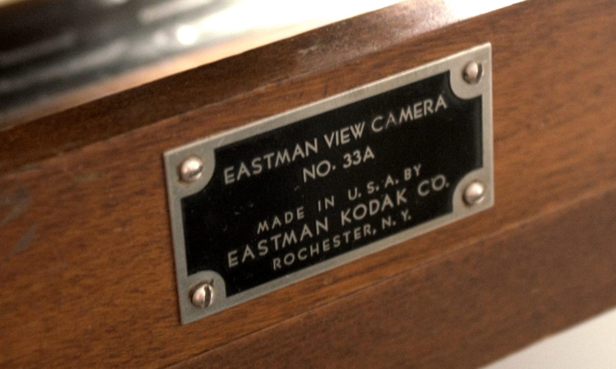 Nameplate of old Kodak View camera NO. 33A